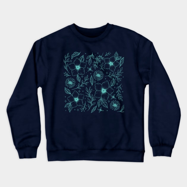 Floral Pattern- Cyan Crewneck Sweatshirt by Episodic Drawing